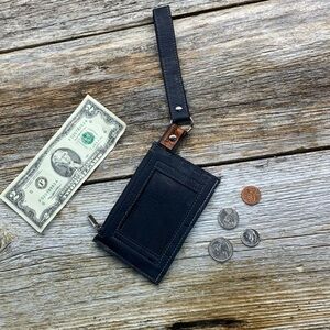 Women’s cork fabric card wallet || wristlet wallet || navy blue cork